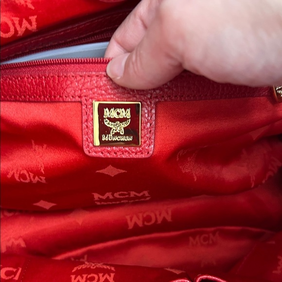 MCM Red Leather Shoulder Bag with Gold Accents with COA - Picture 6 of 9